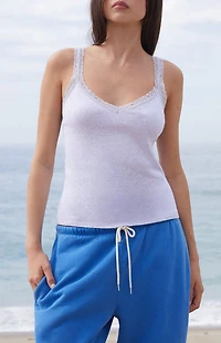 John Galt Light Gray Honor Lace Tank Top