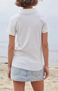 John Galt White & Light Blue Striped Polo Shirt