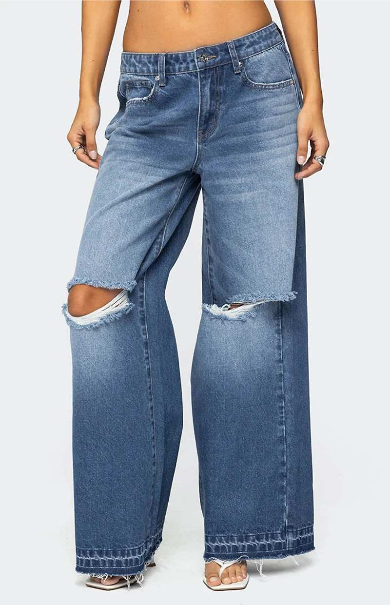 Edikted Xenia Distressed Low Rise Jeans