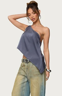 Edikted Asymmetric Satin Effect One Shoulder Top