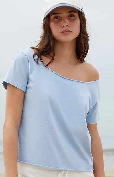 John Galt Light Blue Robyn Off-The-Shoulder Short Sleeve Top