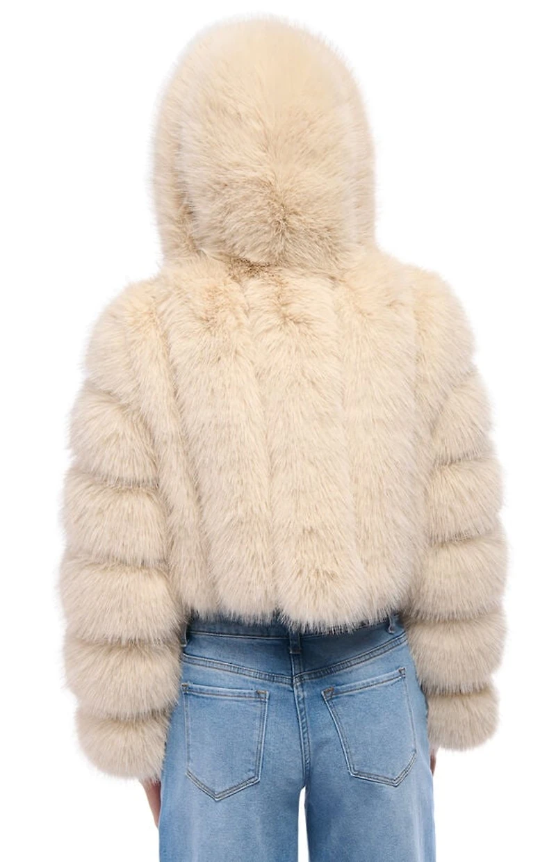 AZALEA WANG Jolene Tan Hooded Faux Fur Coat