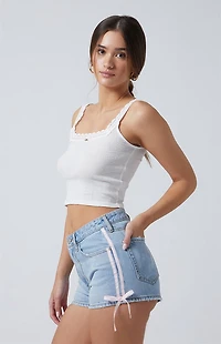 Pacsun Light Indigo Side Stripe Bow High Waisted Denim Festival Shorts