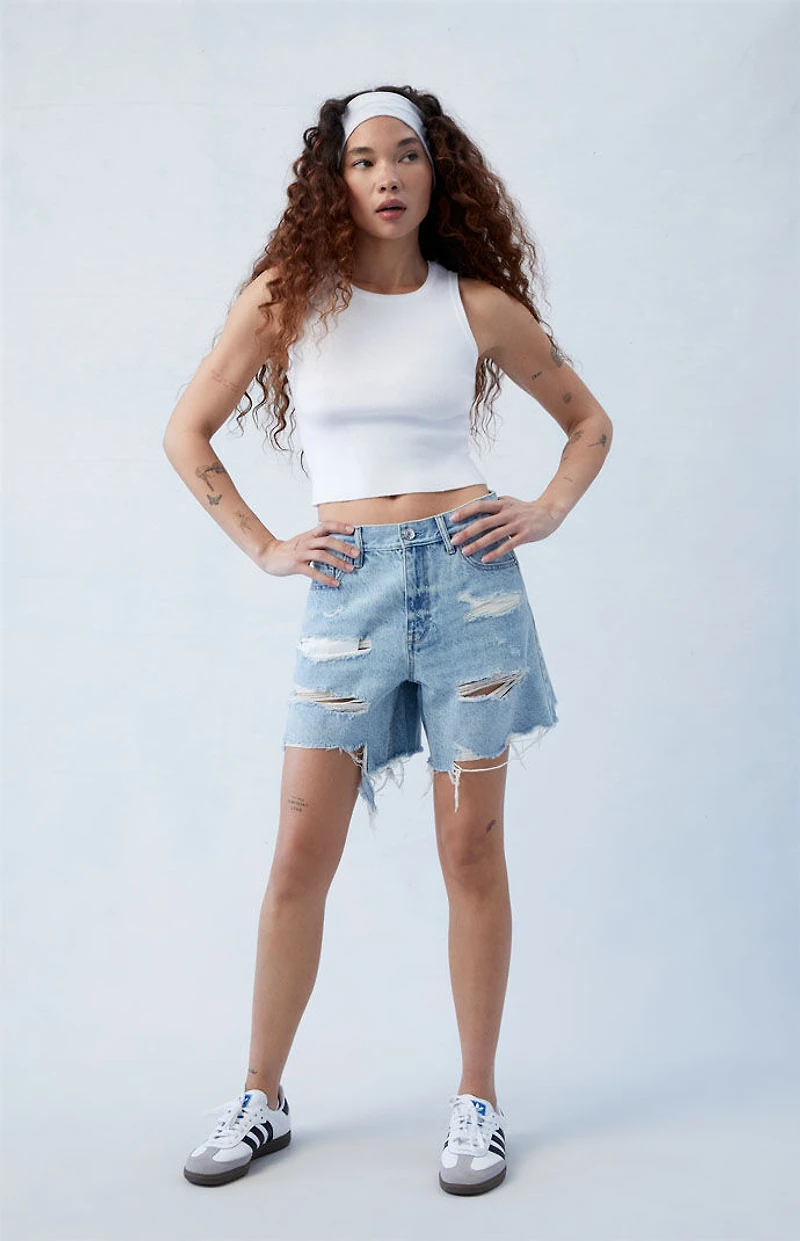 Pacsun Eco Light Indigo Ripped High Waisted Relaxed Jorts