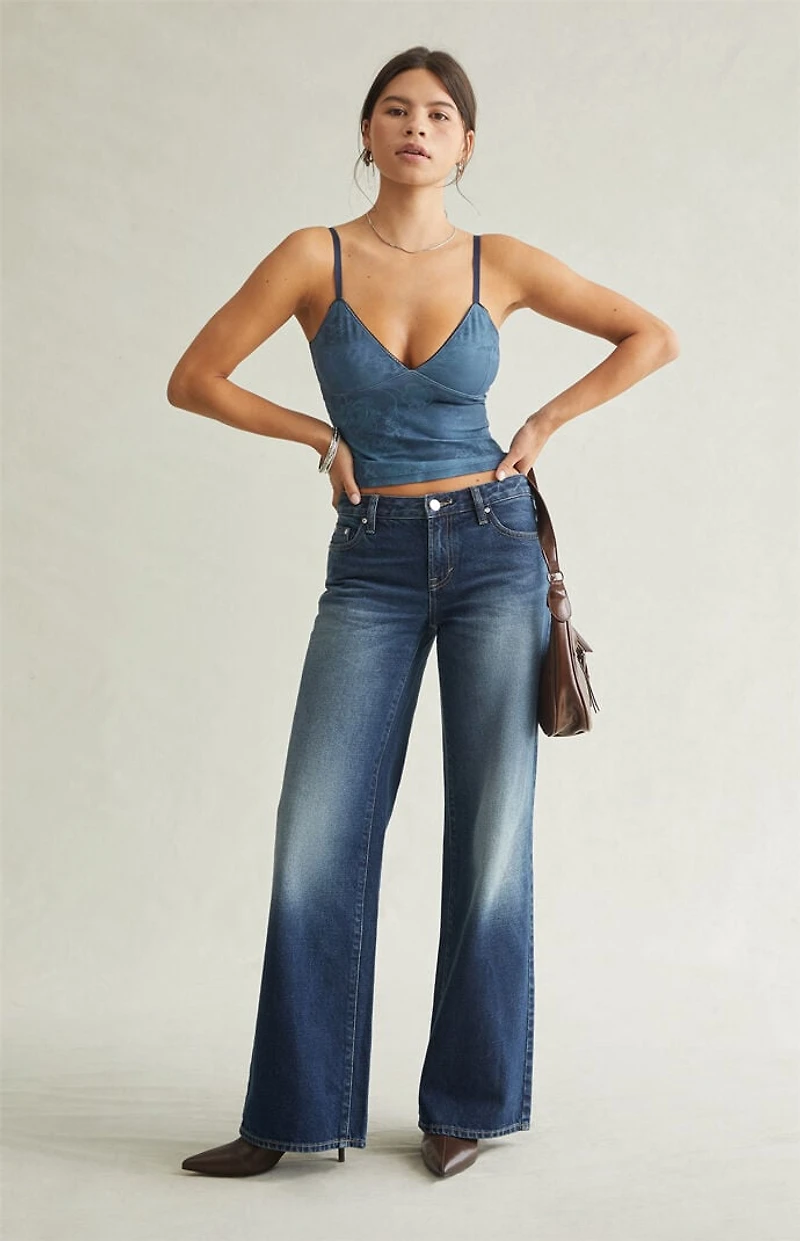 Pacsun Casey Low Rise Baggy Jeans Rhinestone Dark Blue