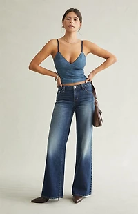 Pacsun Casey Low Rise Baggy Jeans Rhinestone Dark Blue