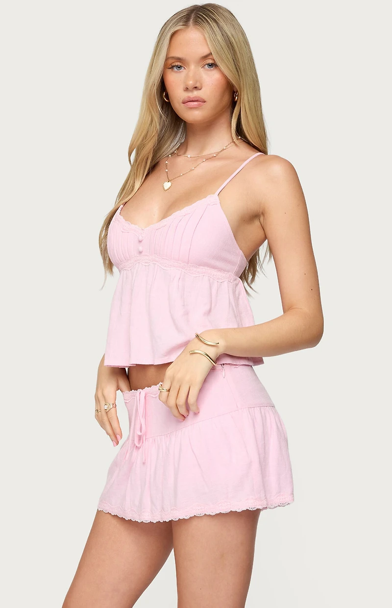 Edikted Selene Lacey Pleated Tank Top