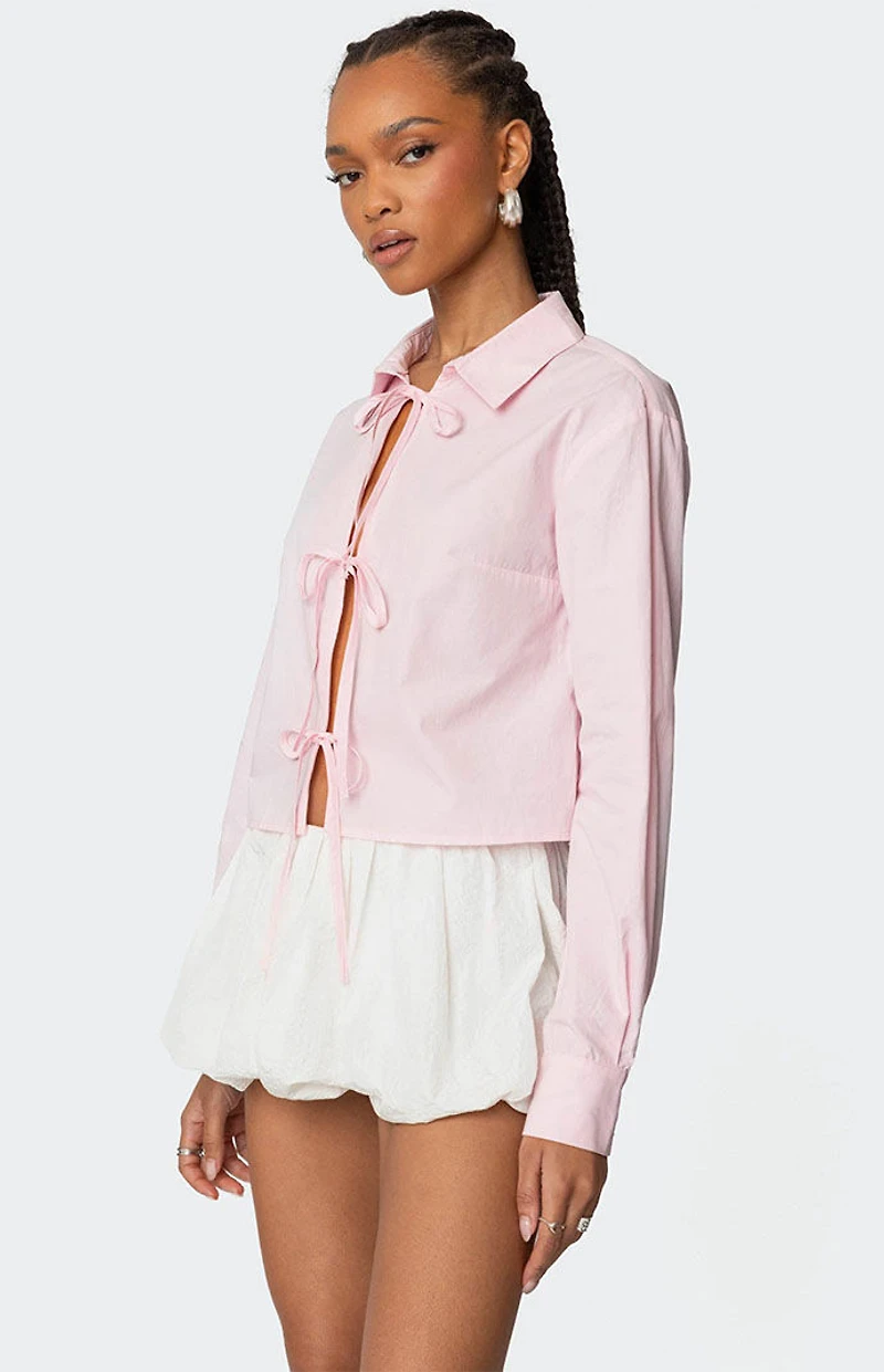 Edikted Melrose Tie Front Collared Top