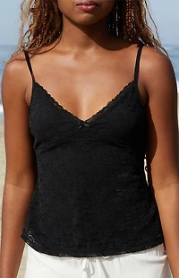 John Galt Black Amara Lace Tank Top