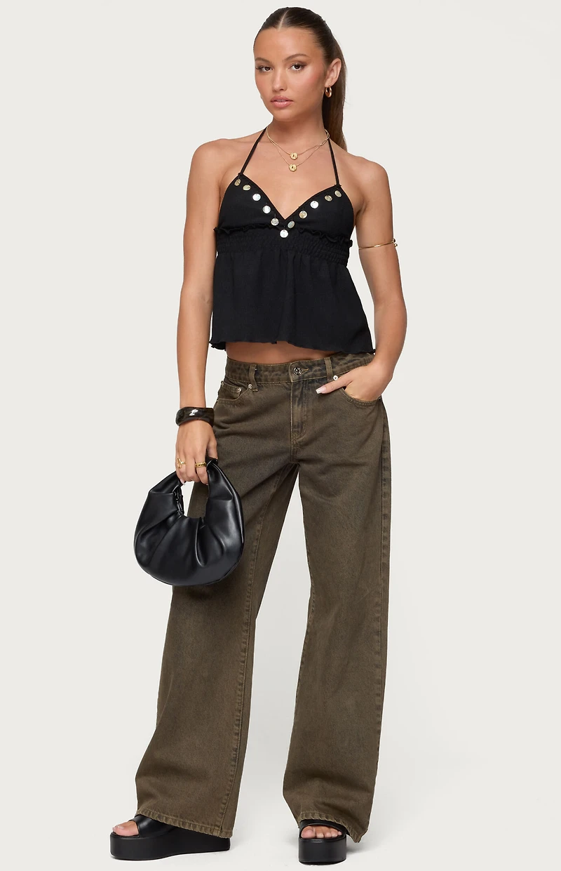 Edikted Textured Iridescent Babydoll Halter Top