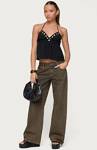 Edikted Textured Iridescent Babydoll Halter Top