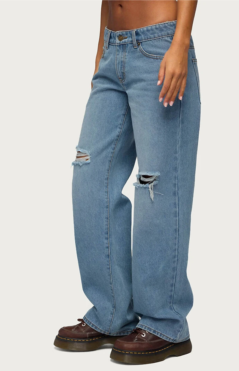 Edikted Juju Distressed Low Rise Baggy Jeans