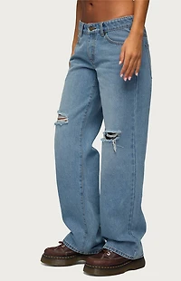Edikted Juju Distressed Low Rise Baggy Jeans