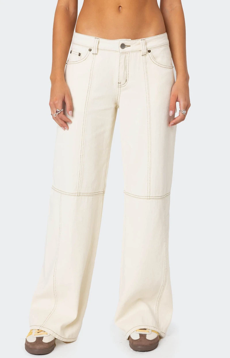 Edikted Contrast Stitch Low Rise Jeans