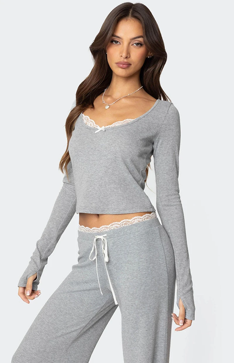 Edikted Peekaboo Lace Long Sleeve Top