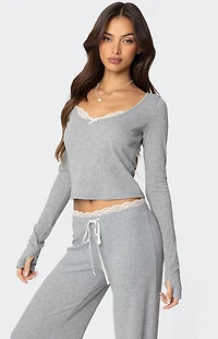 Edikted Peekaboo Lace Long Sleeve Top