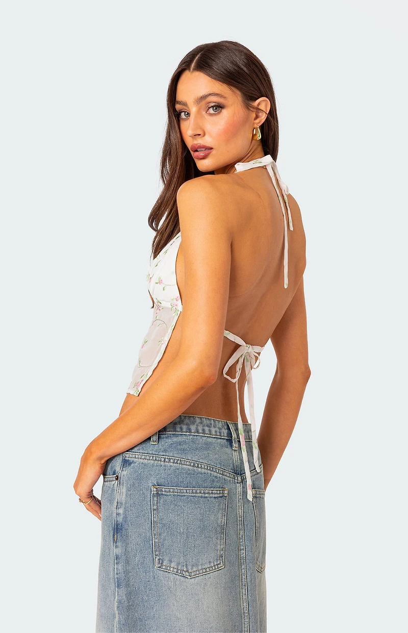 Edikted Embroidered Open Back Halter Top