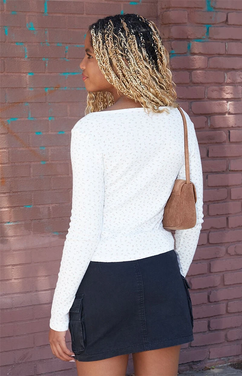 John Galt White Floral Pointelle Zelly Long Sleeve Top