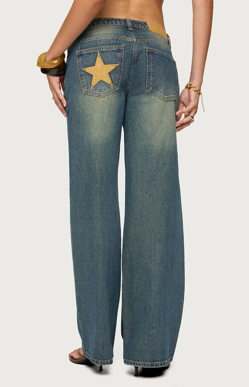 Edikted Faux Suede Star Low Rise Jeans
