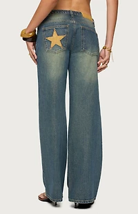 Edikted Faux Suede Star Low Rise Jeans
