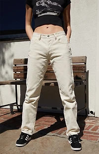 John Galt White Corduroy Straight Leg Pants