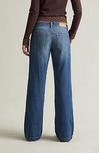 Pacsun Charlie Low Rise Baggy Bootcut Jeans Dark Blue