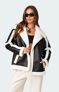 Edikted Rocki Oversized Faux Leather Shearling Jacket