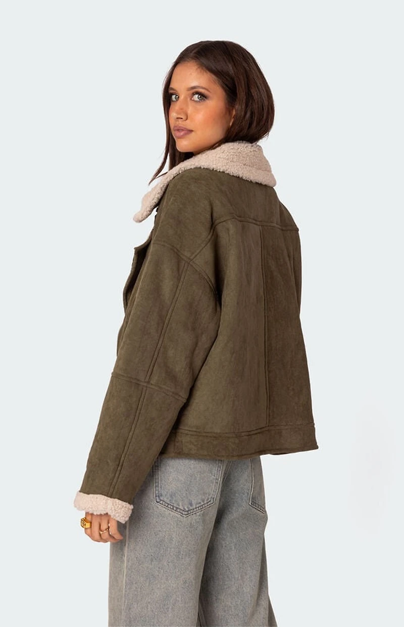 Edikted Faux Suede Shearling Oversized Jacket