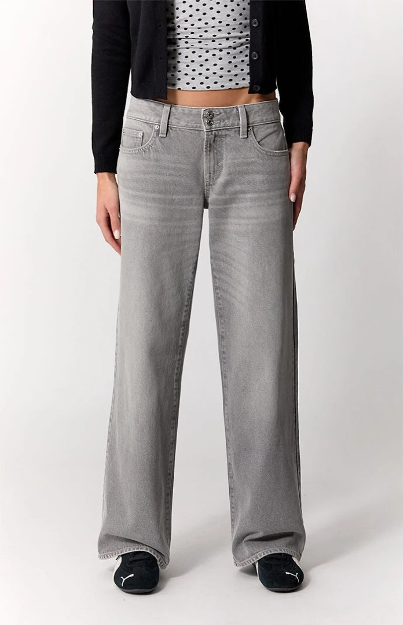 Pacsun Zoe Low Rise Girlfriend Jeans Button Pocket Gray