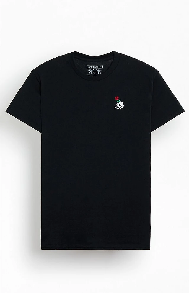 Riot Society Rose Skull Embroidered T-Shirt