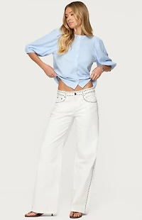 Edikted Pinstripe Linen Look Button Up Shirt