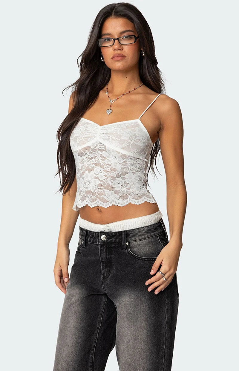 Edikted Rut Sheer Lace Tank Top