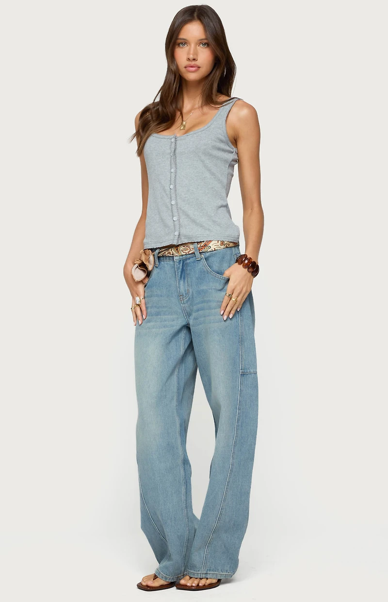 Edikted Gwenne Pointelle Button Up Tank Top