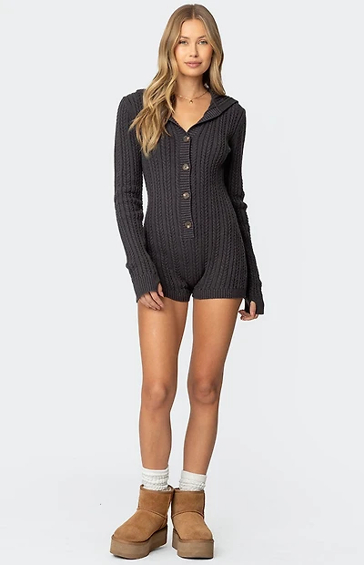 Edikted Hooded Cable Knit Romper