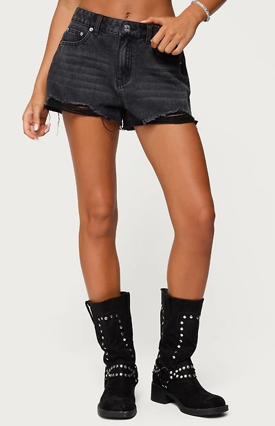 Edikted Fern Mid Rise Denim Shorts