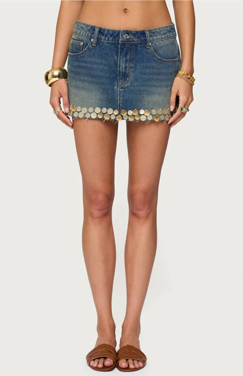 Edikted Shaina Iridescent Denim Mini Skirt
