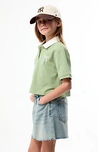 Pacsun Kids Sage Bow Embroidered Cropped Polo Shirt