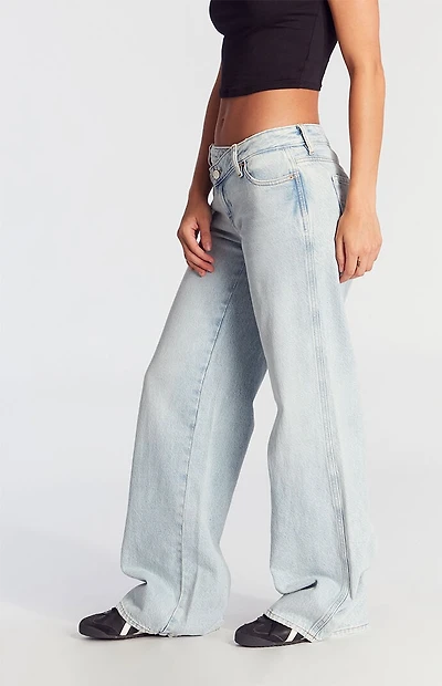 Pacsun Casey Low Rise Baggy Jeans Asymmetrical Light Indigo