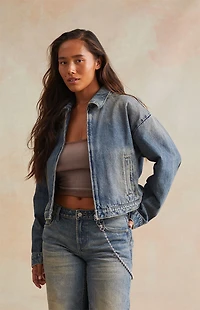 RARE DNM EDIT Medium Blue Embossed Denim Cropped Gas Jacket