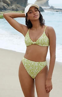 Dippin' Daisy's Green Ribbed Zen Knotted Triangle Bikini Top