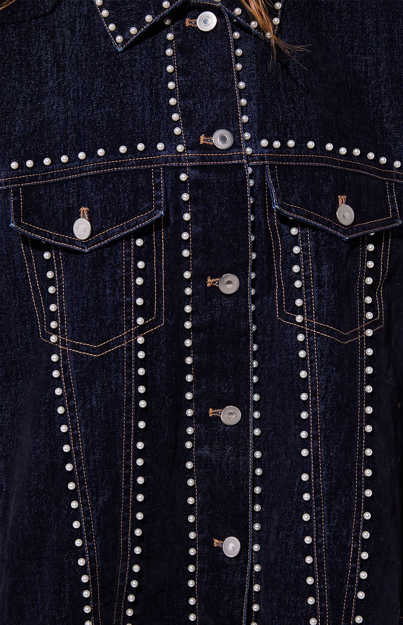 AZALEA WANG Micah Pearl Oversized Denim Jacket