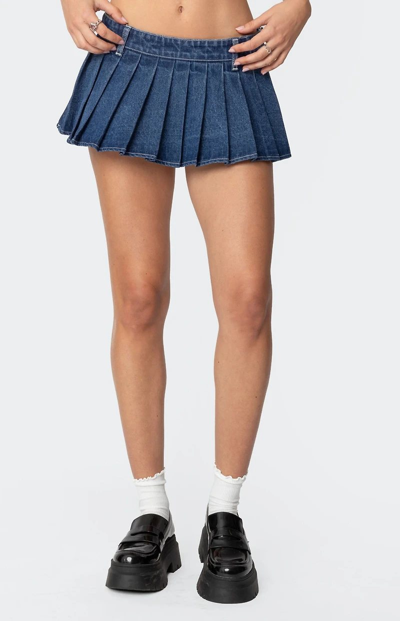 Edikted Zenia Denim Pleated Mini Skort