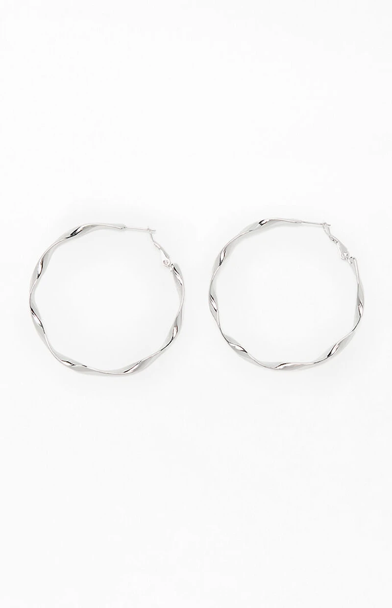 LA Hearts Silver Twisted Hoop Earrings