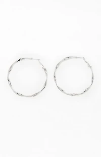 LA Hearts Silver Twisted Hoop Earrings