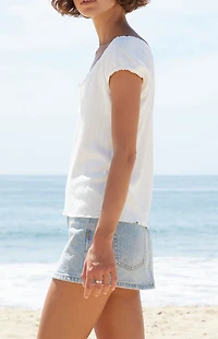 John Galt White Pointelle Short Sleeve Top