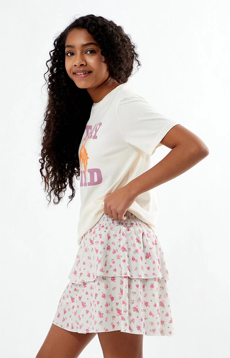 Pacsun Kids Pink Floral Tiered Scrunch Skirt