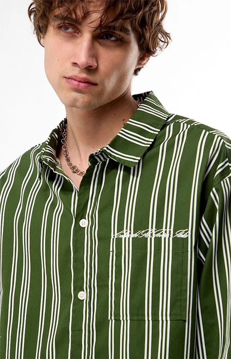 Pacsun Green Striped Hutton Long Sleeve Shirt