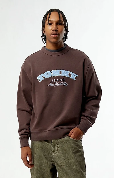 Tommy Jeans Brown Boucle Font Play Crew Neck Sweatshirt