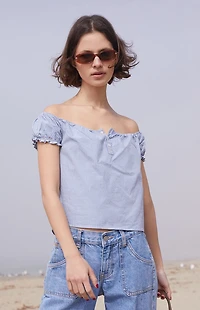 John Galt Blue & White Gingham Clarisse Off-The-Shoulder Top