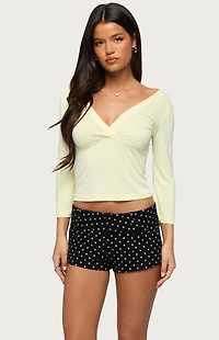 Edikted Mar V Neck Quarter Sleeve Top